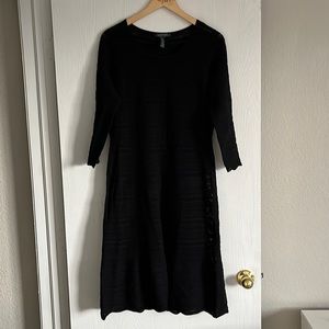 COPY - A line black patterned knit dress with attached slip